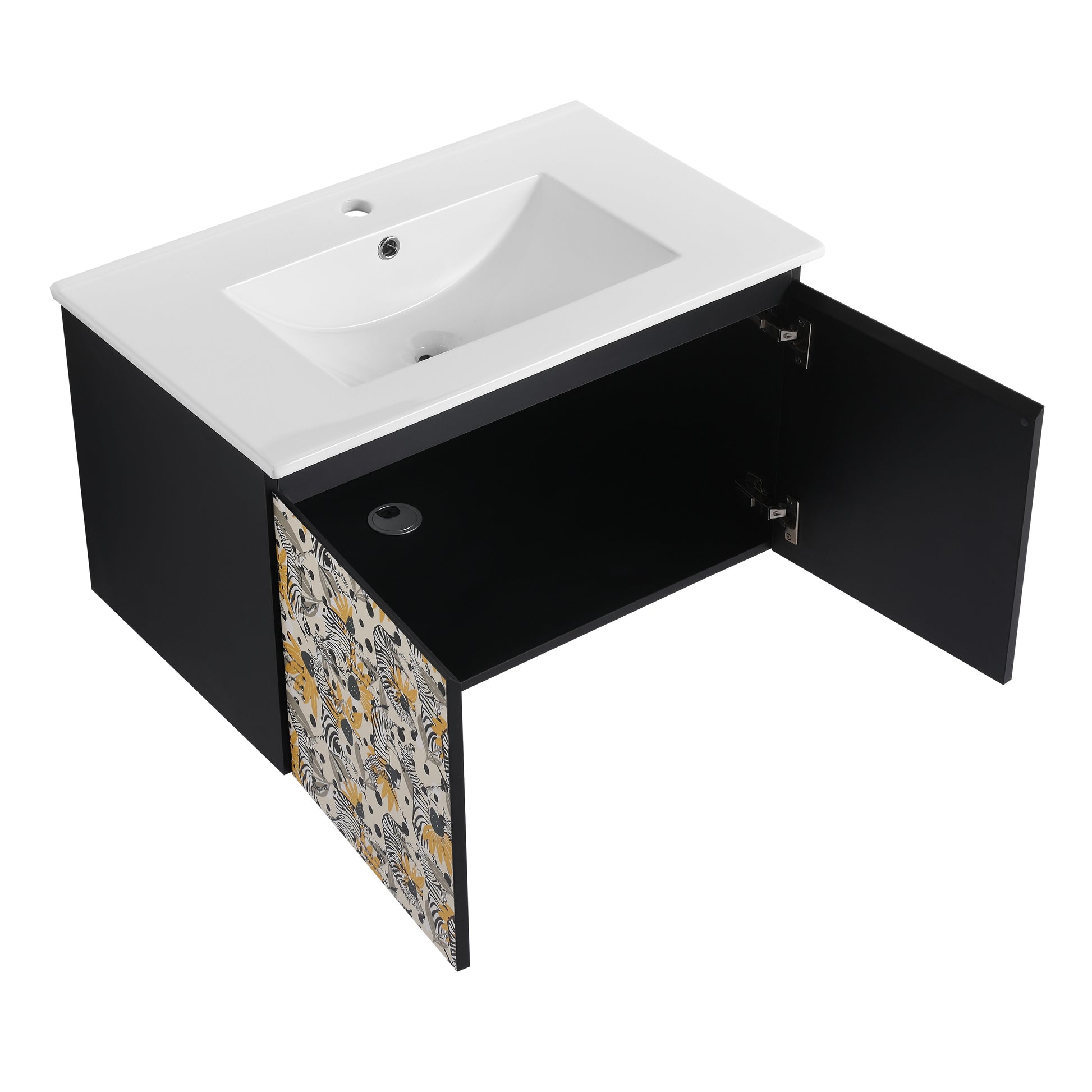 30'' Floating Wall Mounted Bathroom Vanity With Ceramics Sink & Soft Close Cabinet Door, Kd Package Black Bathroom Modern Plywood
