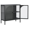 Metal Sideboard Cabinet,Accent Storage Cabinet With 2 Glass Doors,Modern Coffee Bar Cabinet With Adjustable Shelves 154 Lbs Capacity For Kitchen, Living Room And Hallway, Black Accent Chests 1 2 Shelves Antique Black Primary Living Space Glass Doors