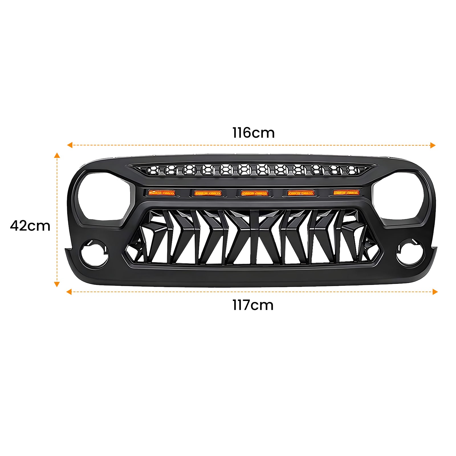 Front Matte Black Shark Grille Replacement Grill For Jeep Wrangler Jk 2007 2017 With Led Lights Black Abs