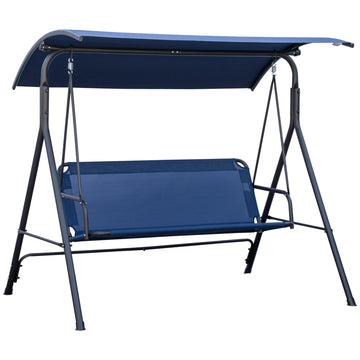 Outsunny 3 Person Porch Swing Bench With Stand & Adjustable Canopy, Armrests, Steel Frame For Outdoor, Garden, Patio, Porch & Poolside, Dark Blue Blue Steel