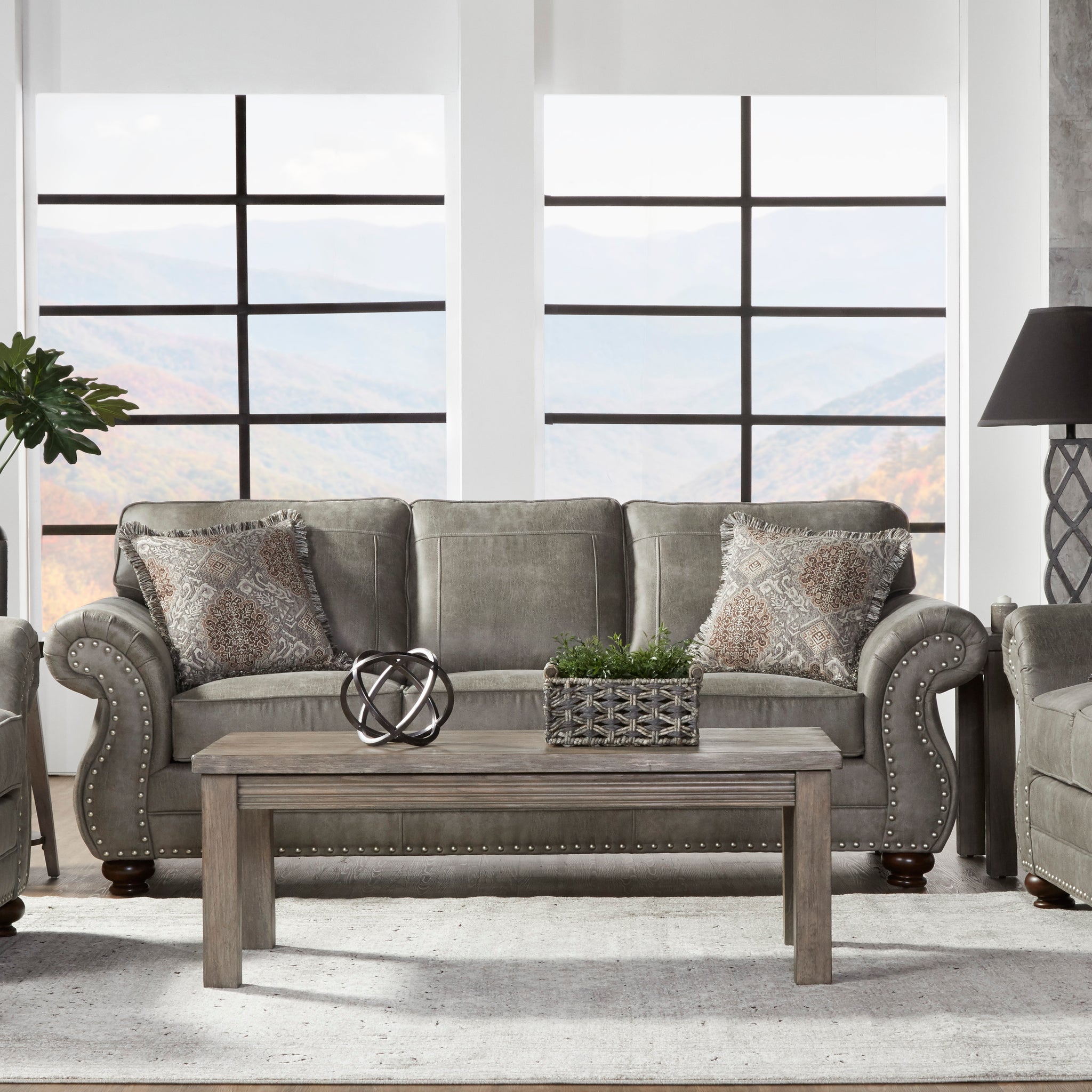 Leinster Faux Leather Upholstered Sofa, Loveseat, And Chair Set Gray Faux Leather 5 Seat