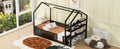 Twin Size Metal House Bed With Fence And Detachable Storage Shelves, Black Twin Black Metal