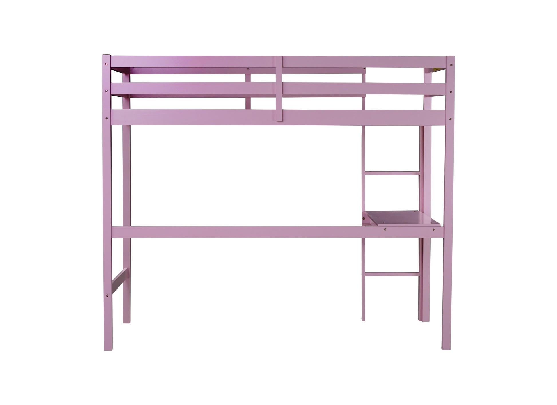 Twin High Loft Bed, Rubber Wood Loft Bed With Safety Guardrail, Built In Desk, Ladder,Pink Twin Pink Abs Rubber Steel Q235 ,Rubber Wood