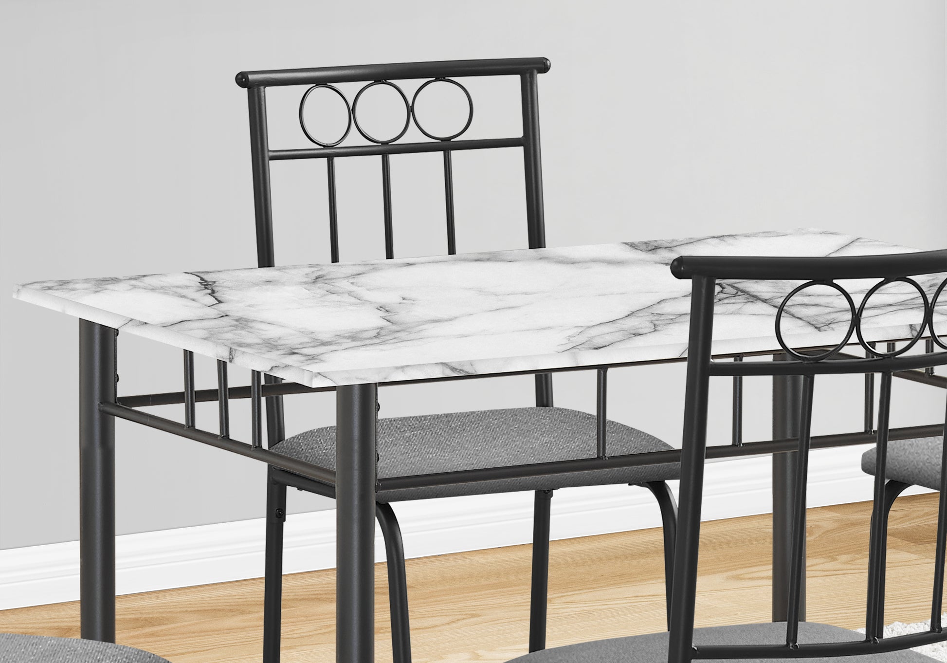 Dining Table Set, 5Pcs Set, Small, 40" Rectangular, Kitchen, White Marble Look Laminate, Black Metal, Contemporary, Modern White Foam Metal