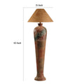 Siya 62 Inch Elongated Floor Lamp, Extra Tall, Deer Carvings, Brown, Black Black Brown Fabric