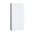 Ohio Armoire Wardrobe With 3 Doors, 2 Drawers, And 4 Tier Shelves White White Bedroom Particle Board