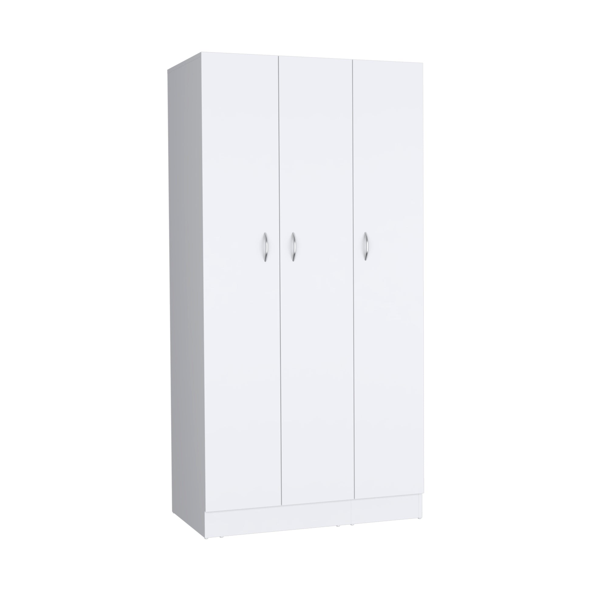 Ohio Armoire Wardrobe With 3 Doors, 2 Drawers, And 4 Tier Shelves White White Bedroom Particle Board