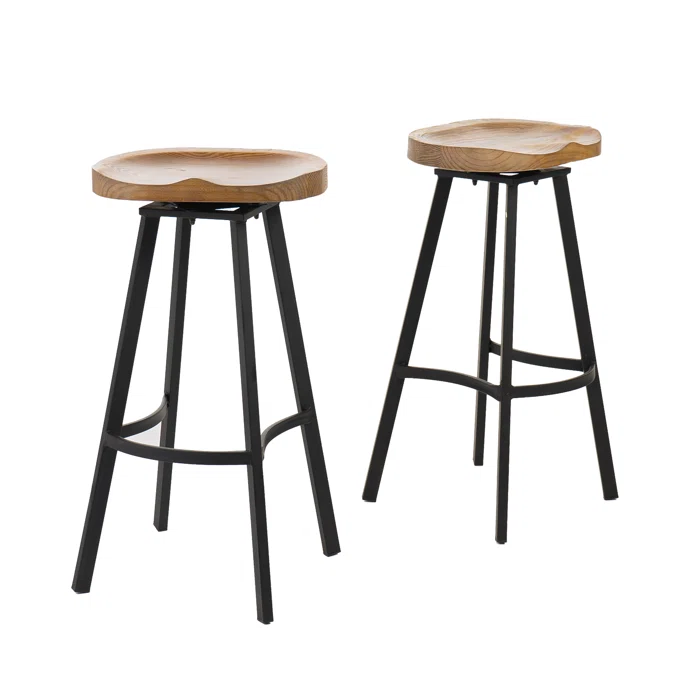 Swivel Barstool Set Of 2 Natural Solid Wood