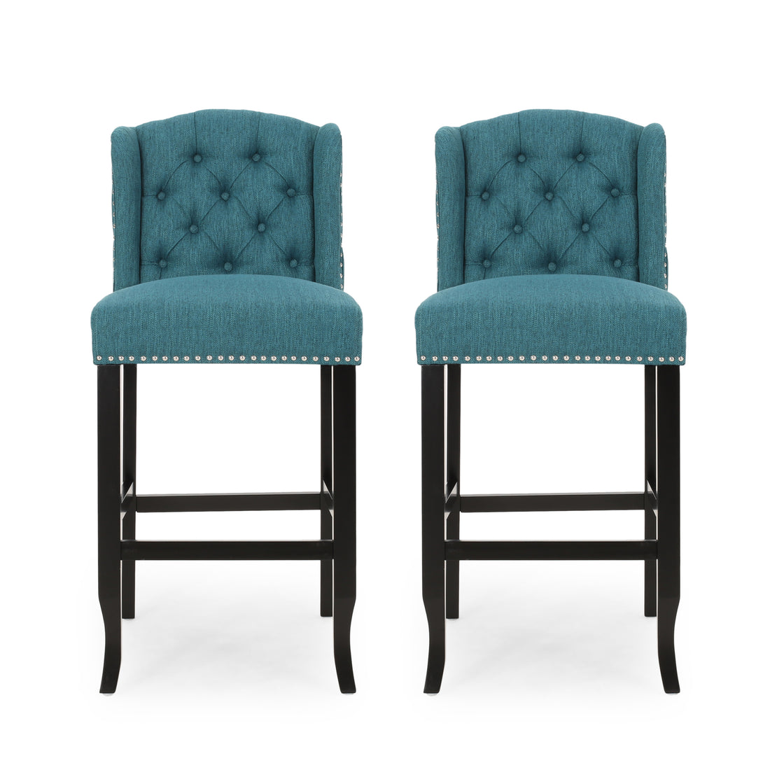 Vienna Contemporary Fabric Tufted Wingback 31 Inch Counter Stools, Set Of 2, Teal And Dark Brown Teal Fabric