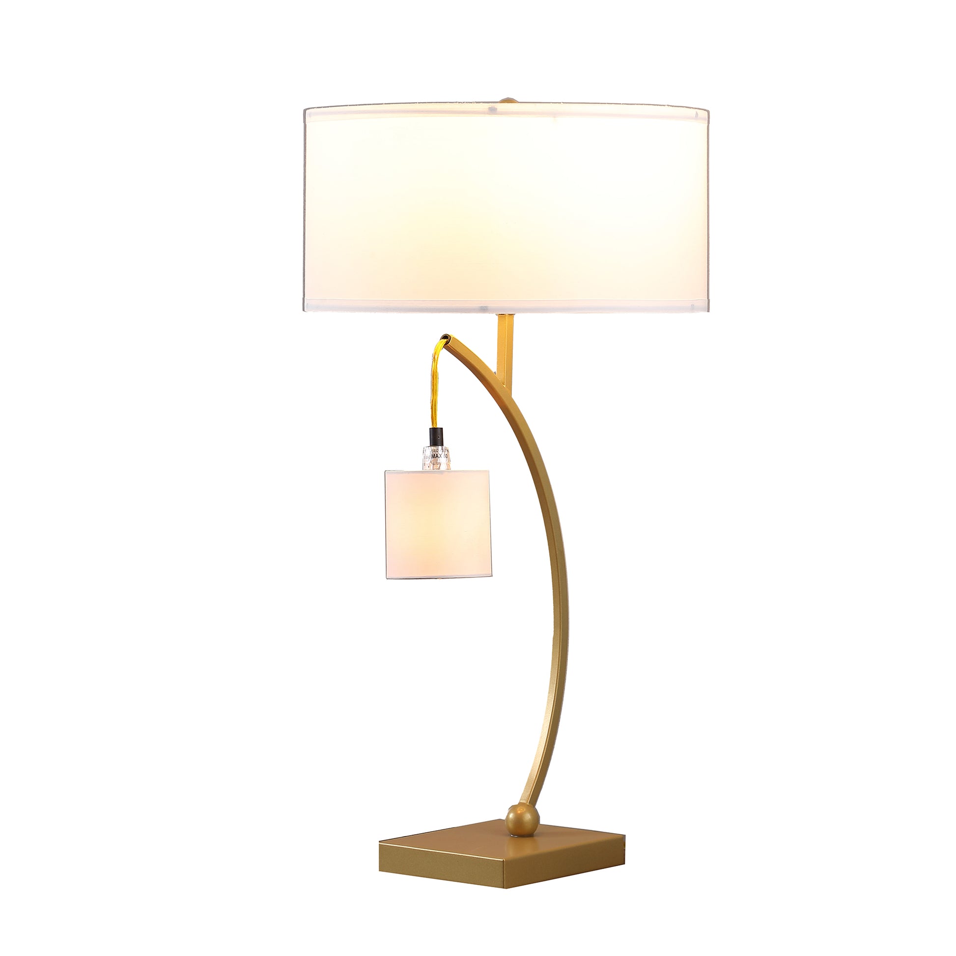 28.5" In Contemporary Dual Gold Arc W Hanging Pendelum Lamp Metal Table Lamp Gold Metal