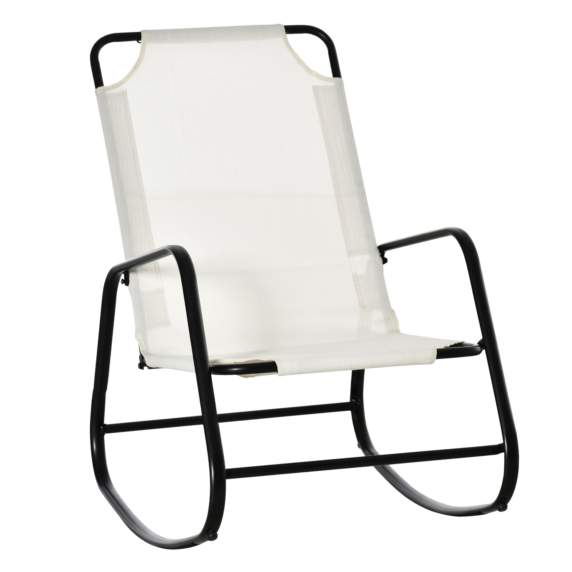 Outsunny Garden Rocking Chair, Outdoor Indoor Sling Fabric Rocker For Patio, Balcony, Porch, Cream White Cream White Steel