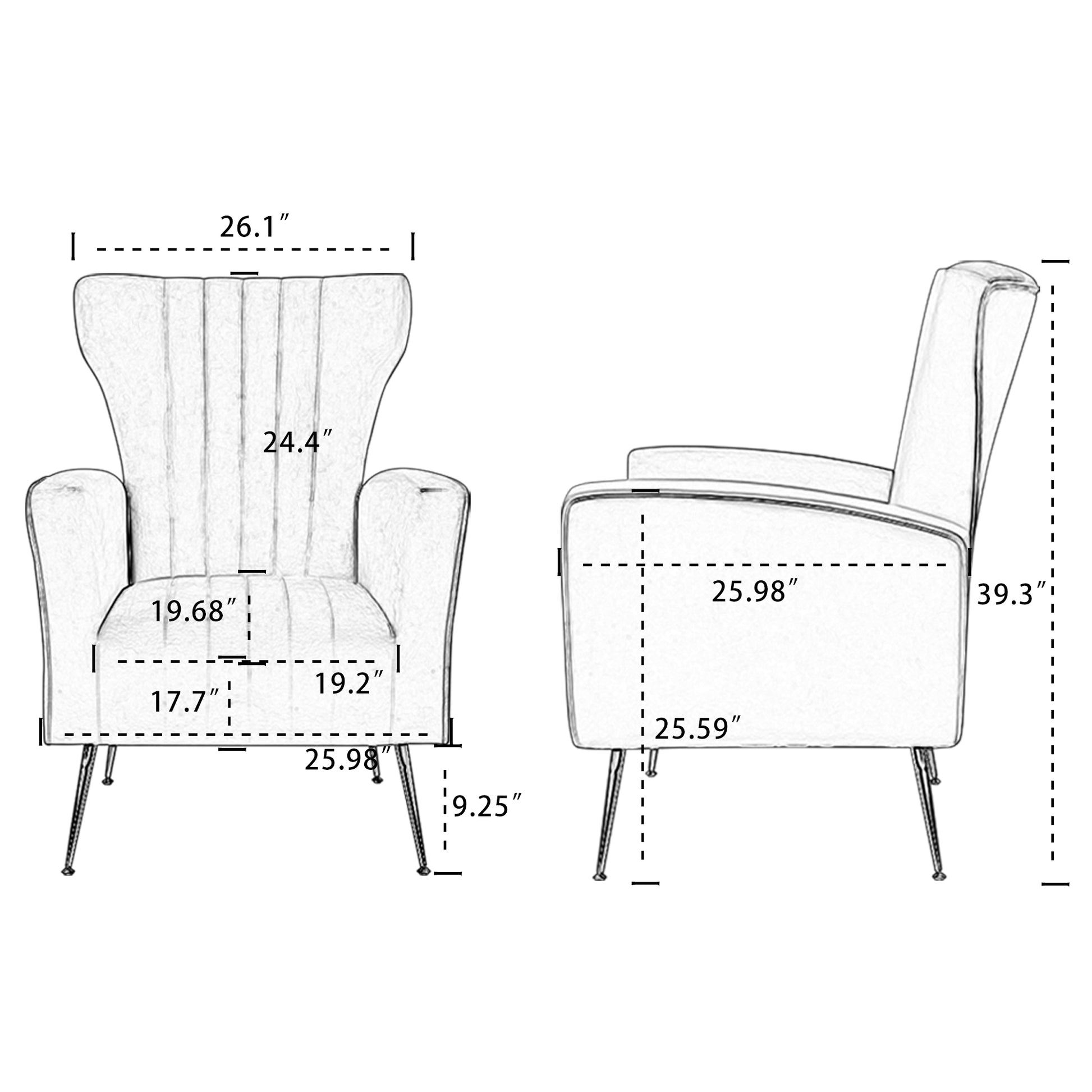 Velvet Accent Chair, Wingback Arm Chair With Gold Legs, Upholstered Single Sofa For Living Room Bedroom Yellow Velvet 1 Seat