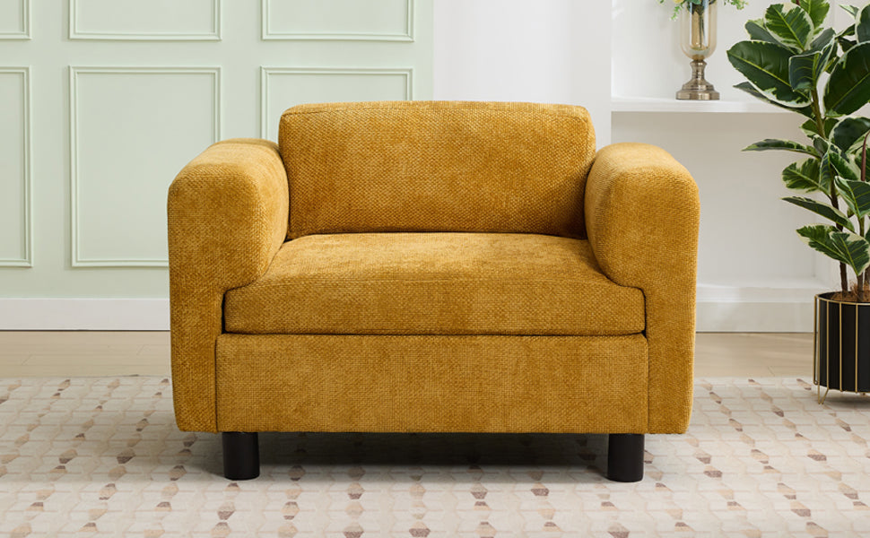 Modern Oversized Armchair Comfy Accent Chair Single Sofa For Living Room Bedroom Office Apartment, Woven Velvet Fabric, Yellow Yellow Wood