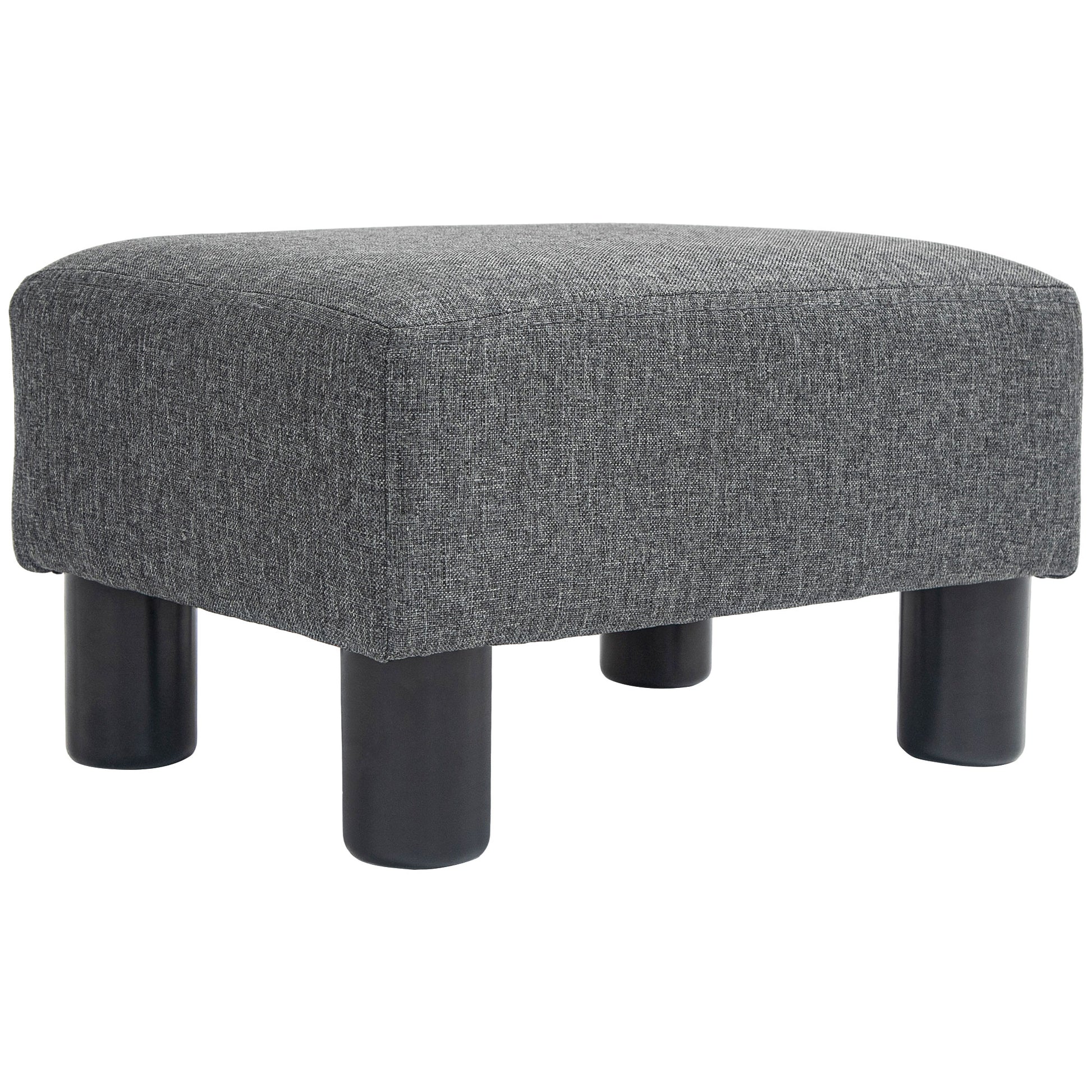Homcom Ottoman Foot Rest, Small Foot Stool With Linen Fabric Upholstery And Plastic Legs, Cube Ottoman For Living Room, Charcoal Gray Gray Linen