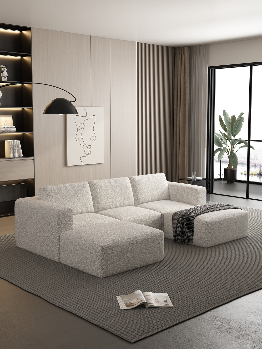 104.32*66.92 Modular Sectional Sofa Sleeper Couch, Sectional Sofa With Chaise And Ottoman, Convertible U Shaped Modular Sofa Set. Compressed Sponge, White. Combo A 2B 2D White Primary Living Space
