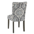 Wooden Dining Chair With Da Print Fabric Upholstery, Gray And Blue, Set Of Two Grey Blue Wood Fabric