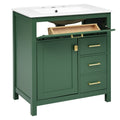 30 Inch Green Bathroom Vanity With Ceramic Sink And Large Storage Ideal Choice For Small Bathrooms Green Solid Wood Mdf