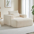 62.5 Inch Corduroy Sponge Sofa Lounge Chair With Removable Footrest,No Assembly Required,Fluffy Modern Sleeper Chair For Indoor Living Room Bedroom Beige Foam Corduroy 1 Seat