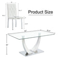 Table And Chair Set, Modern Dining Table, Tempered Glass Tabletop And Silver Colored Leg Table, Soft And Comfortable Dining Chair, Perfect For Dinner, Meetings, Home And Office Decor White Seats 6 Glass