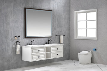 Bathroom Led Mirror Is Multi Functional And Each Function Is Controlled By A Smart Touch Button. Brown Aluminium