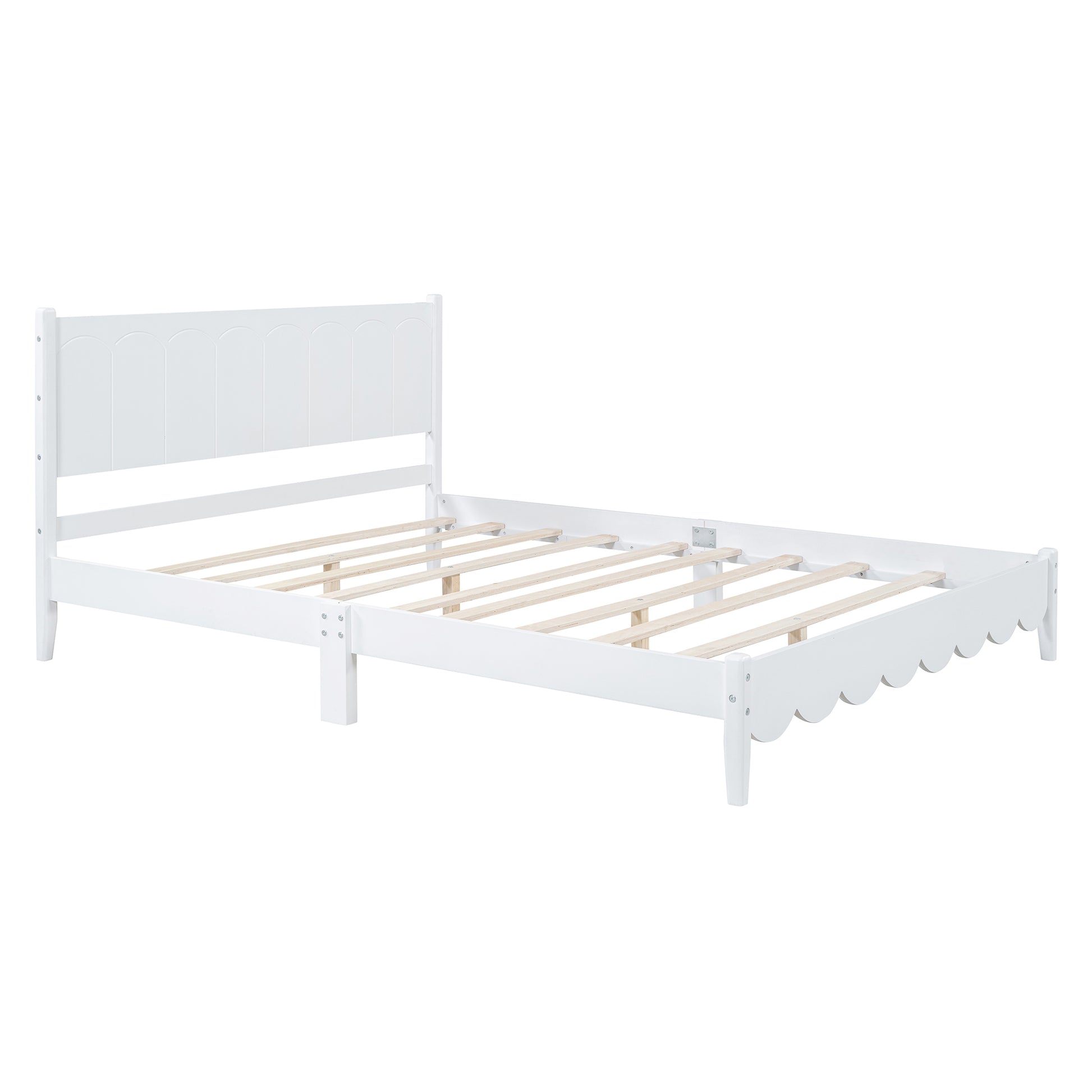 Queen Size Wood Platform Bed Frame, Retro Style Bed With Rectangular Headboard,No Need Box Spring,White Queen White Wood