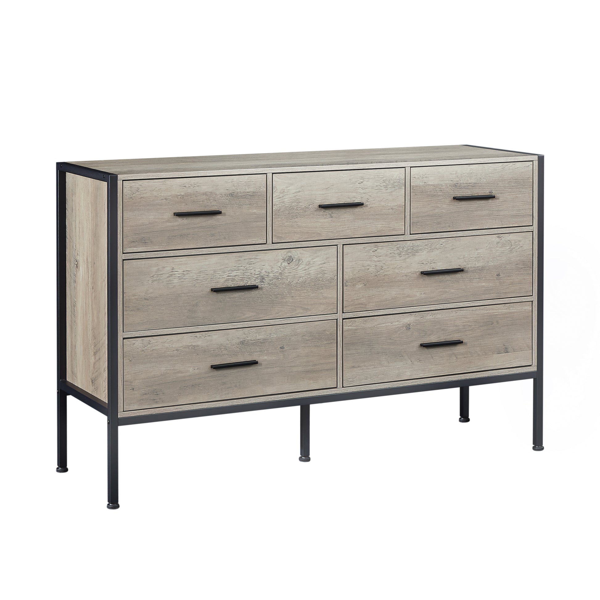 Wood Dresser With 7 Drawers, Wooden Storage Closet For Bedroom, Solid Clothes Cabinet With Sturdy Steel Frame, 48.58"W 15.75"D 31.22"H, 48 Inch, Rustic Grey Gray Gray Primary Living Space Luxury,Retro,Rustic,Vintage Particle Board