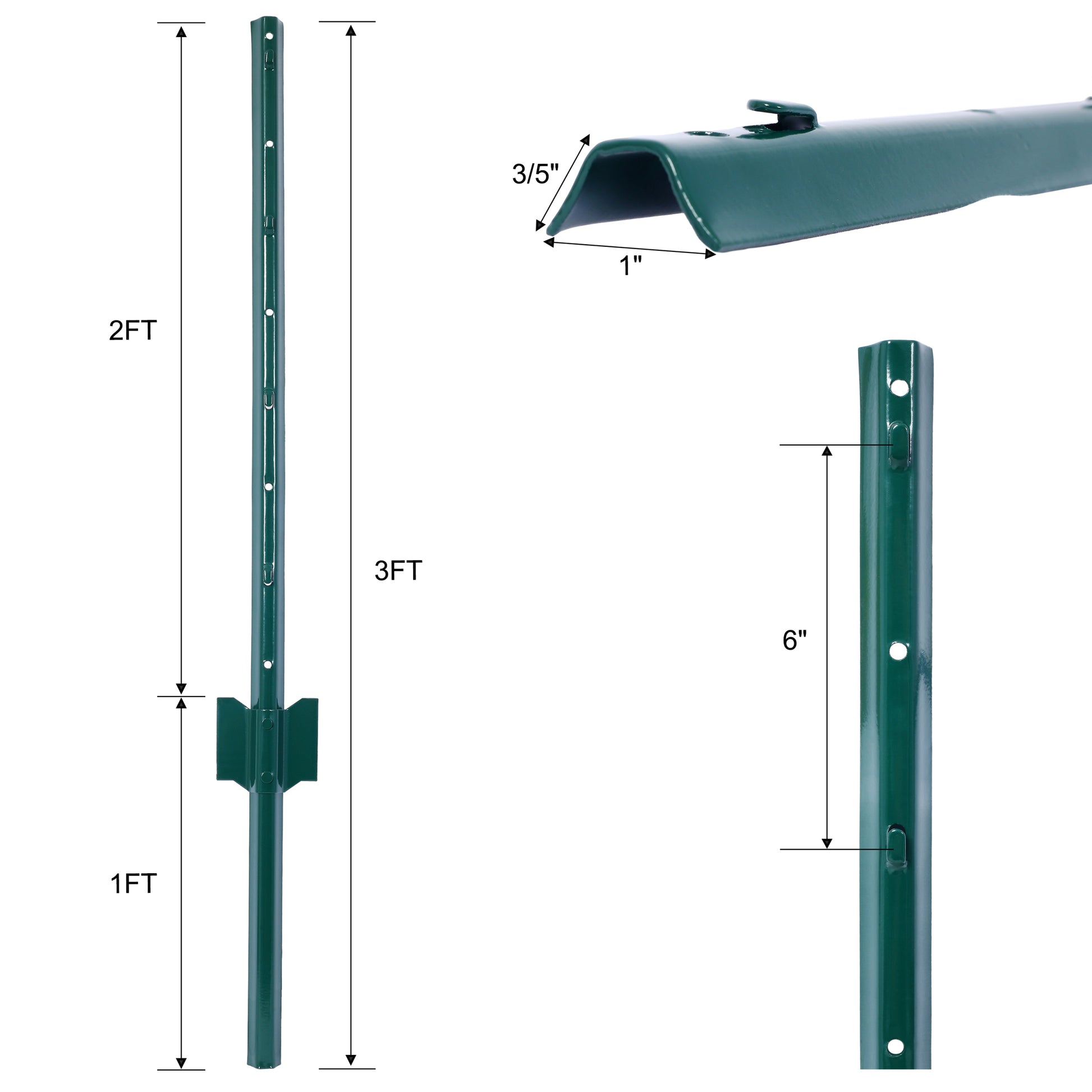 Fence Posts 3Feet 10Pack, Heavy Duty Metal Fence Post With U Channel, Steel Fence U Post For Holding Garden Wire Fence, Corner Anchor Posts Etc. Green Steel