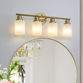 4 Light Golden Bathroom Vanity Light Fixture, Frosted Glass Shades, Modern Wall Mounted Lighting No Bulbs Golden Glass Iron