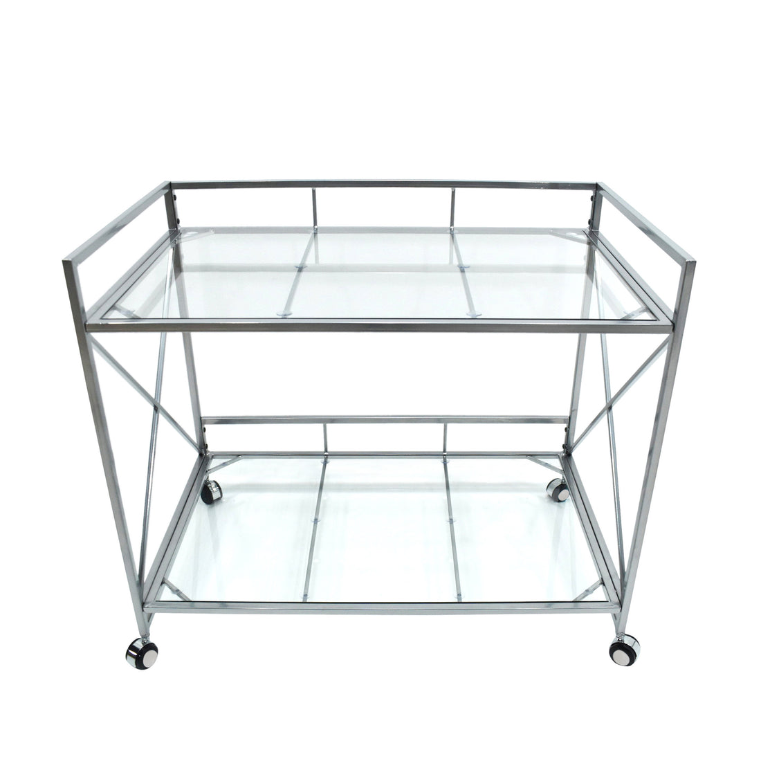 Bar Cart - Silver Glass Metal