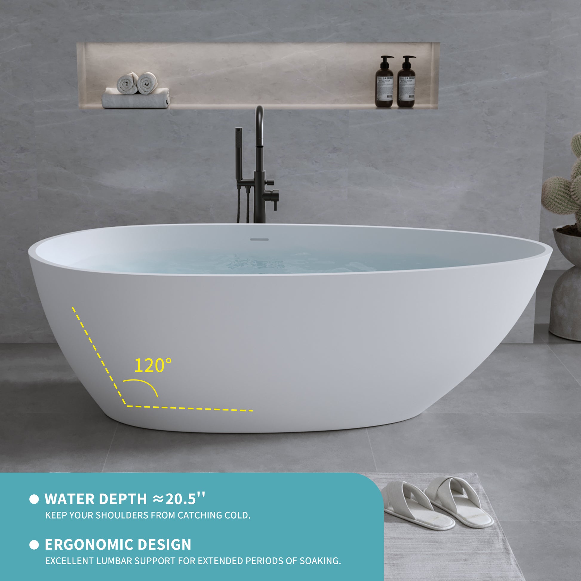 59'' Solid Surface Matte Tub, Freestanding Solid Surface Resin Stone Bathtub, Solid Surface Matte White Soaking Tub,Free Standing Tub With Overflow And Pop Up Drain, Matte White Matte White Oval Bathroom Freestanding Tubs Matte 59 61 In Soaking Center