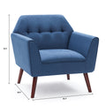 Accent Chairs For Bedroom, Midcentury Modern Accent Arm Chair For Living Room, Linen Fabric Comfy Reading Chair, Tufted Comfortable Sofa Chair, Upholstered Single Sofa Blue Solid Wood