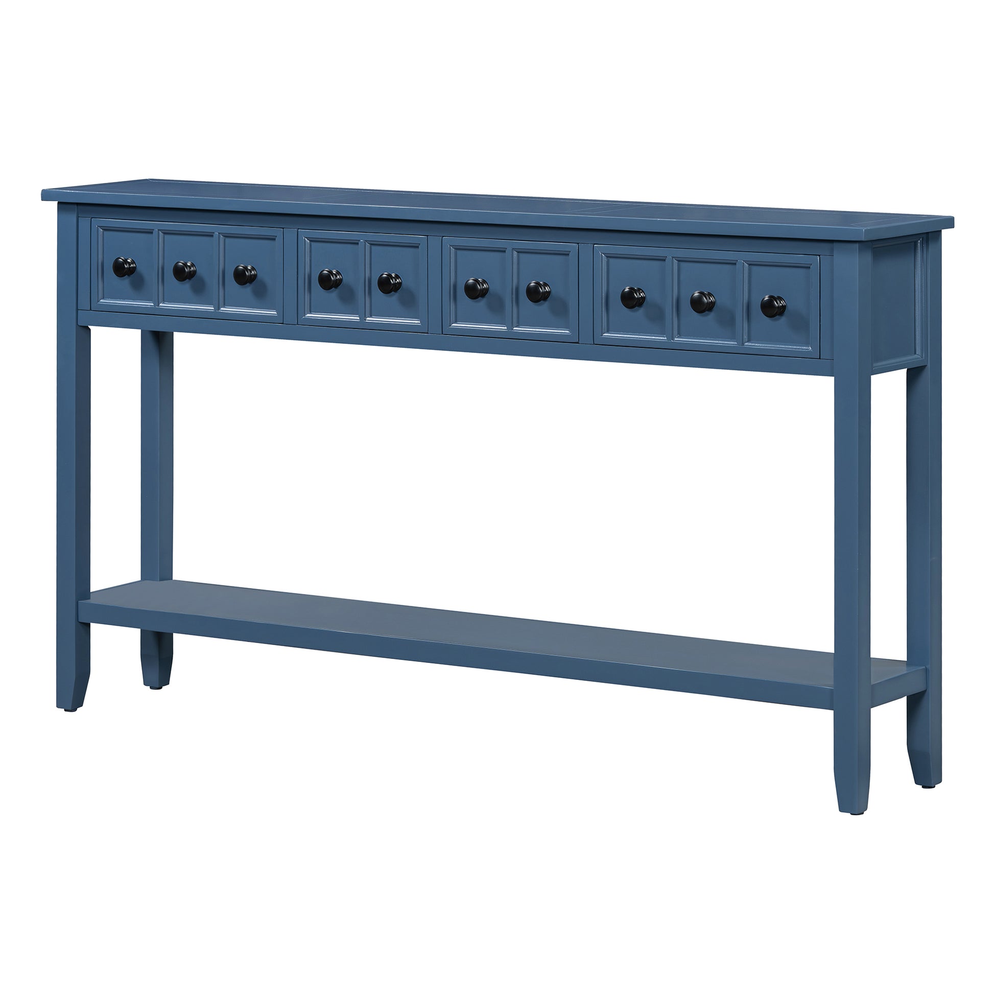 Rustic Entryway Console Table, 60" Long Sofa Table With Two Different Size Drawers And Bottom Shelf For Storage Antique Navy Antique Navy Solid Wood