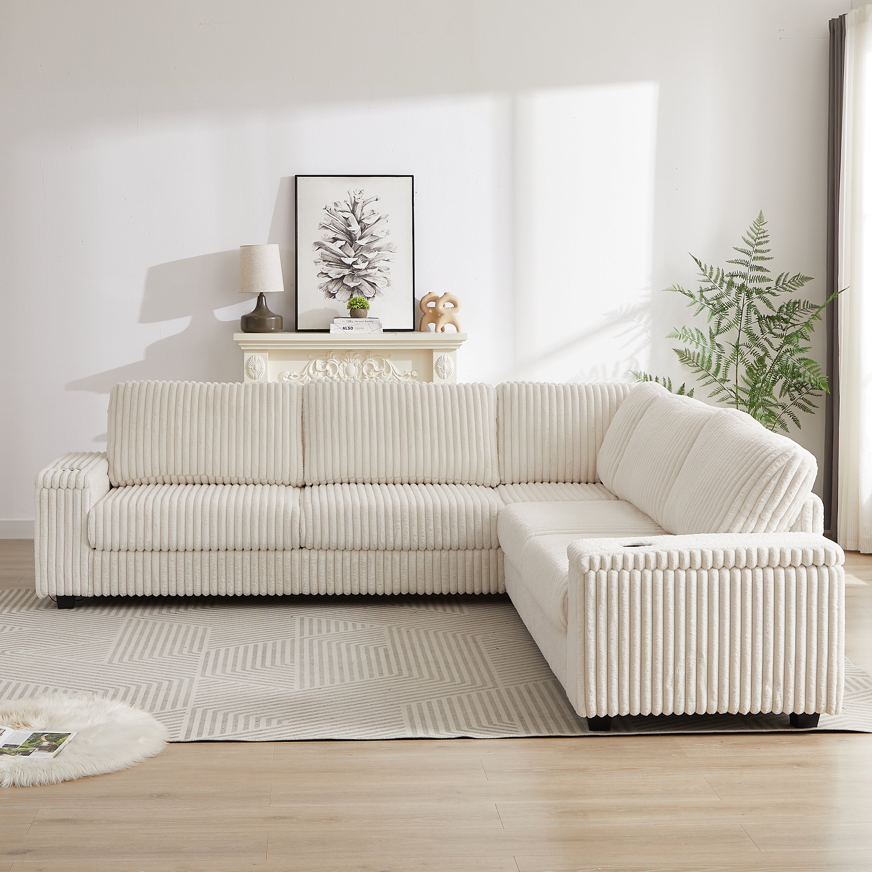110 Inch Oversized Corduroy Corner Sofa,L Shaped Corner Couch With Two