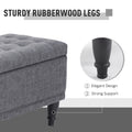 Homcom Storage Ottoman, Linen Fabric Button Tufted Storage Bench With Soft Close Lid For Living Room, Entryway Or Bedroom, Dark Heather Grey Grey Fabric
