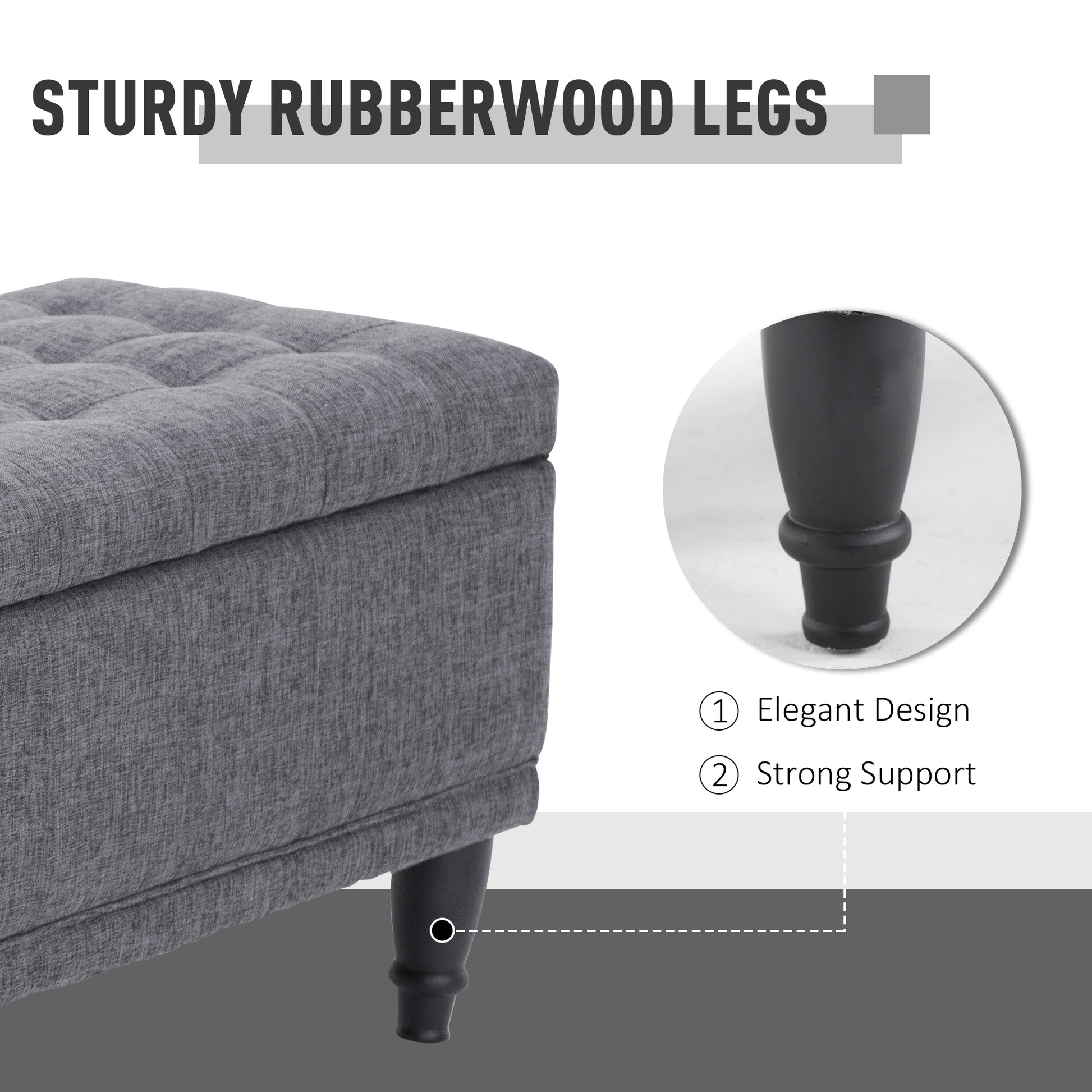 Homcom Storage Ottoman, Linen Fabric Button Tufted Storage Bench With Soft Close Lid For Living Room, Entryway Or Bedroom, Dark Heather Grey Grey Fabric