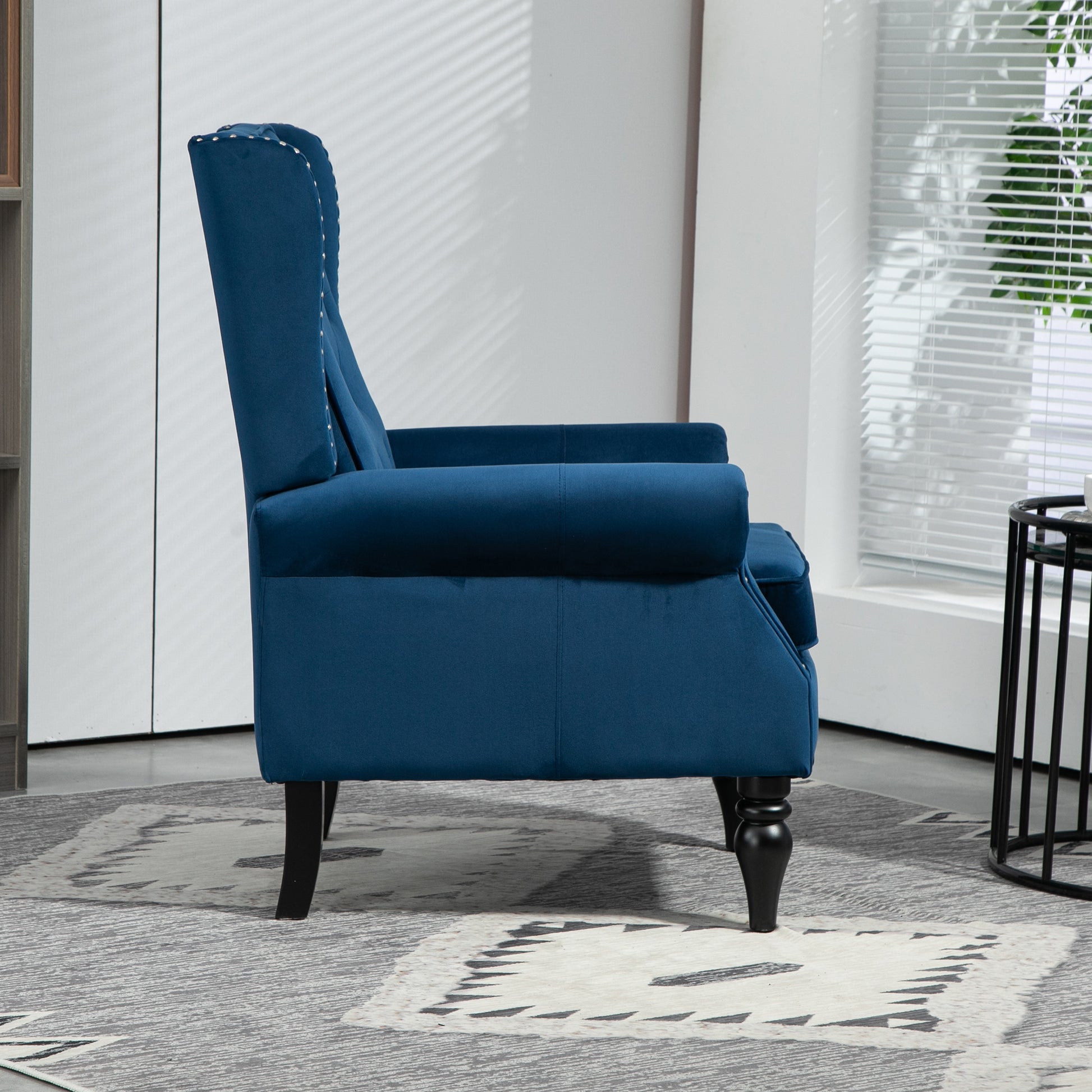Coolmore Wood Frame Armchair, Modern Accent Chair Lounge Chair With Sturdy Wood Legs For Living Room Bedroom Navy Navy Foam Velvet