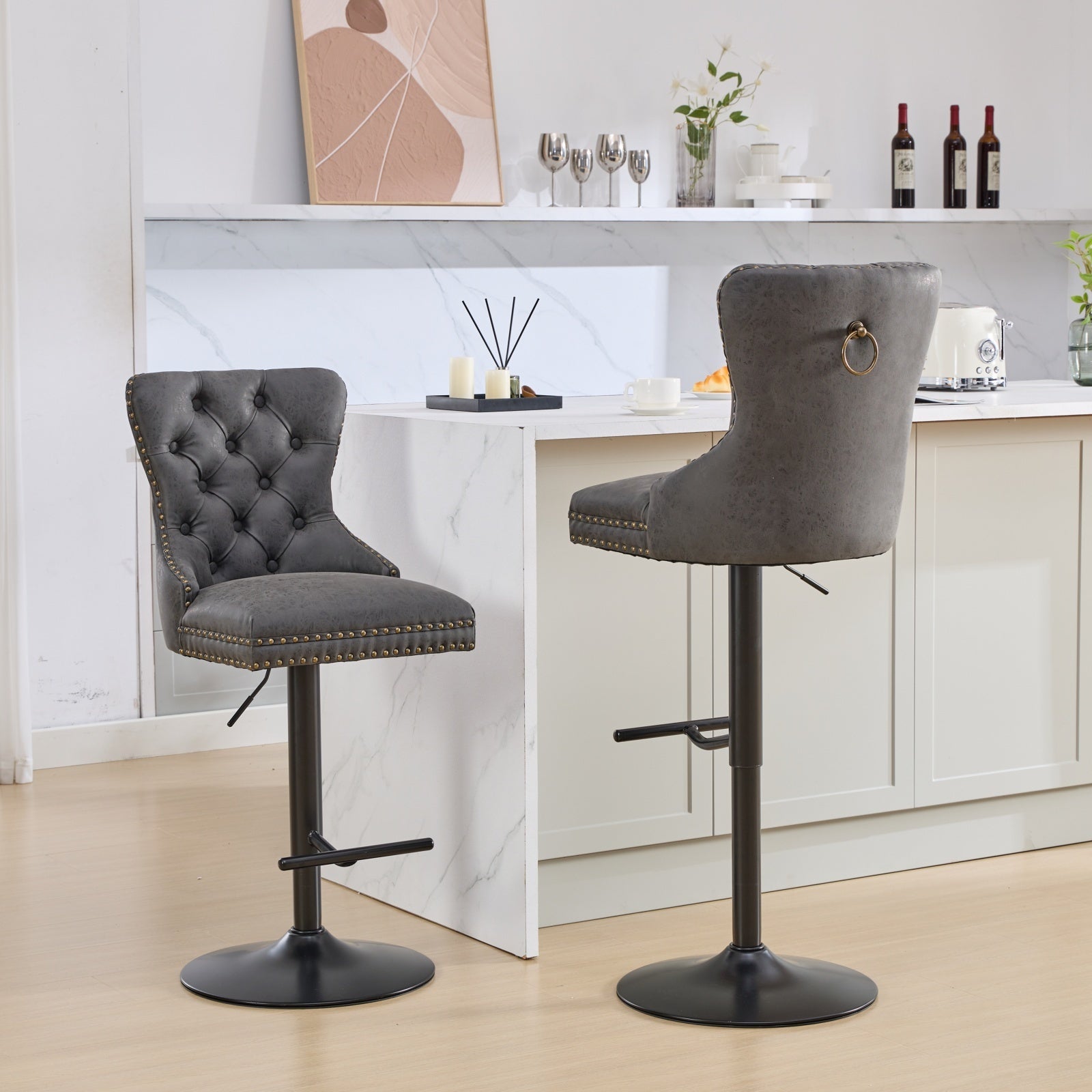 Aged And Retro Pu Swivel Barstools Adjusatble Seat Height From 25 33 Inch, Modern Bar Stools With Backs Comfortable Tufted For Home Pub And Kitchen Island Black,Set Of 2 Black American Design Bar Stools Set Of 2 Foam Pu Leather