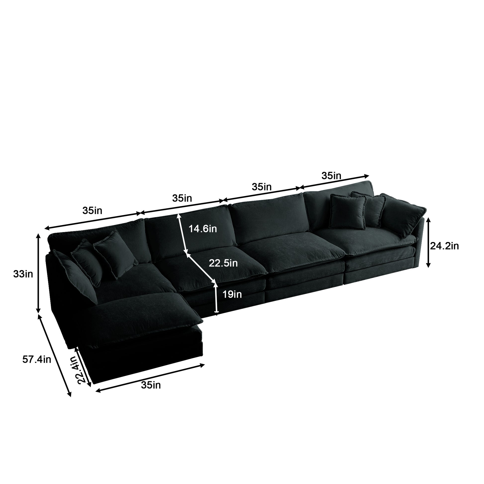 Modular Sectional Sofa For Living Room,U Shaped Couch 5 Seater Convertible Sectional Couch With 1 Ottoman ,Black Chenille Black Chenille 4 Seat