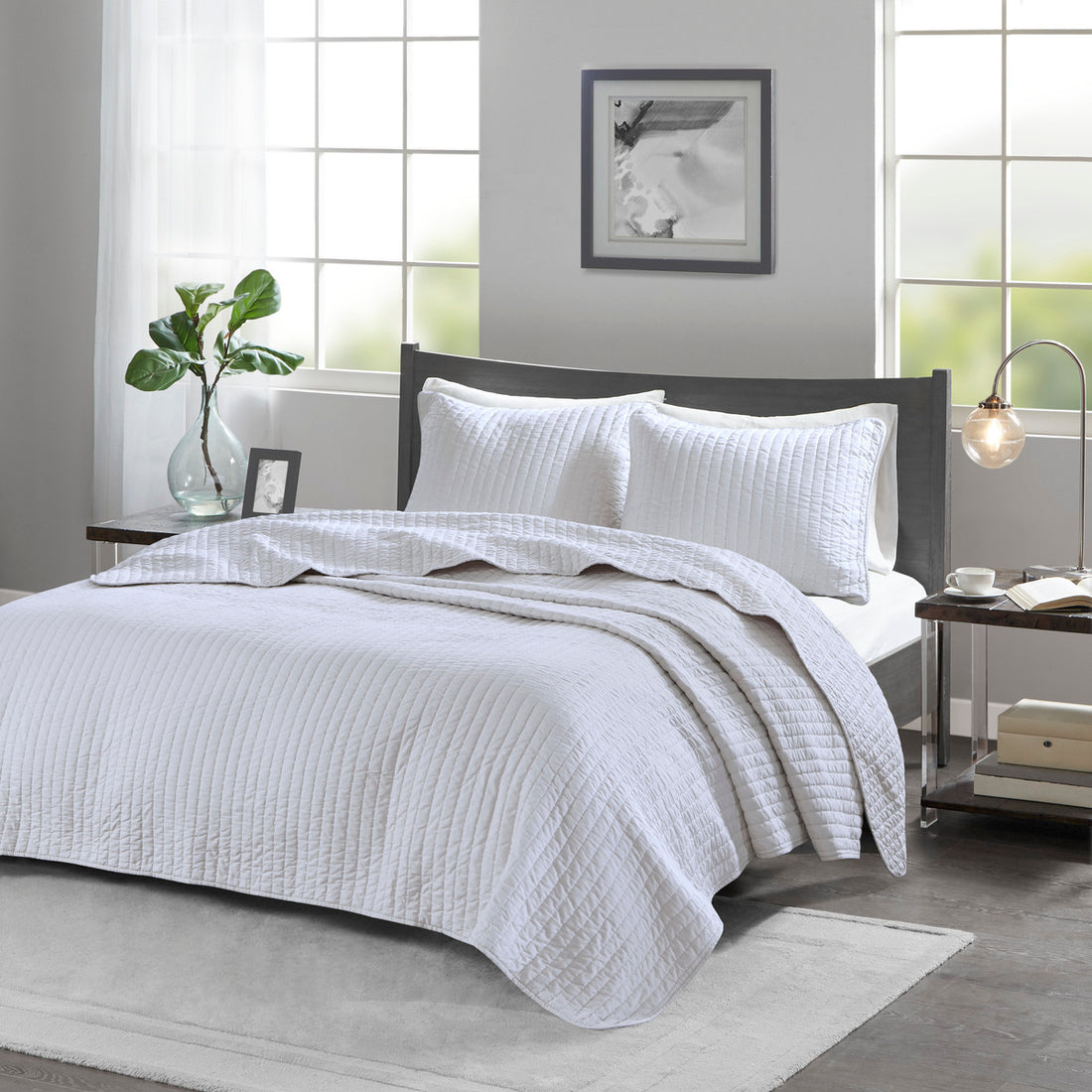 3 Piece Quilt Set White Full Queen Full White Cotton