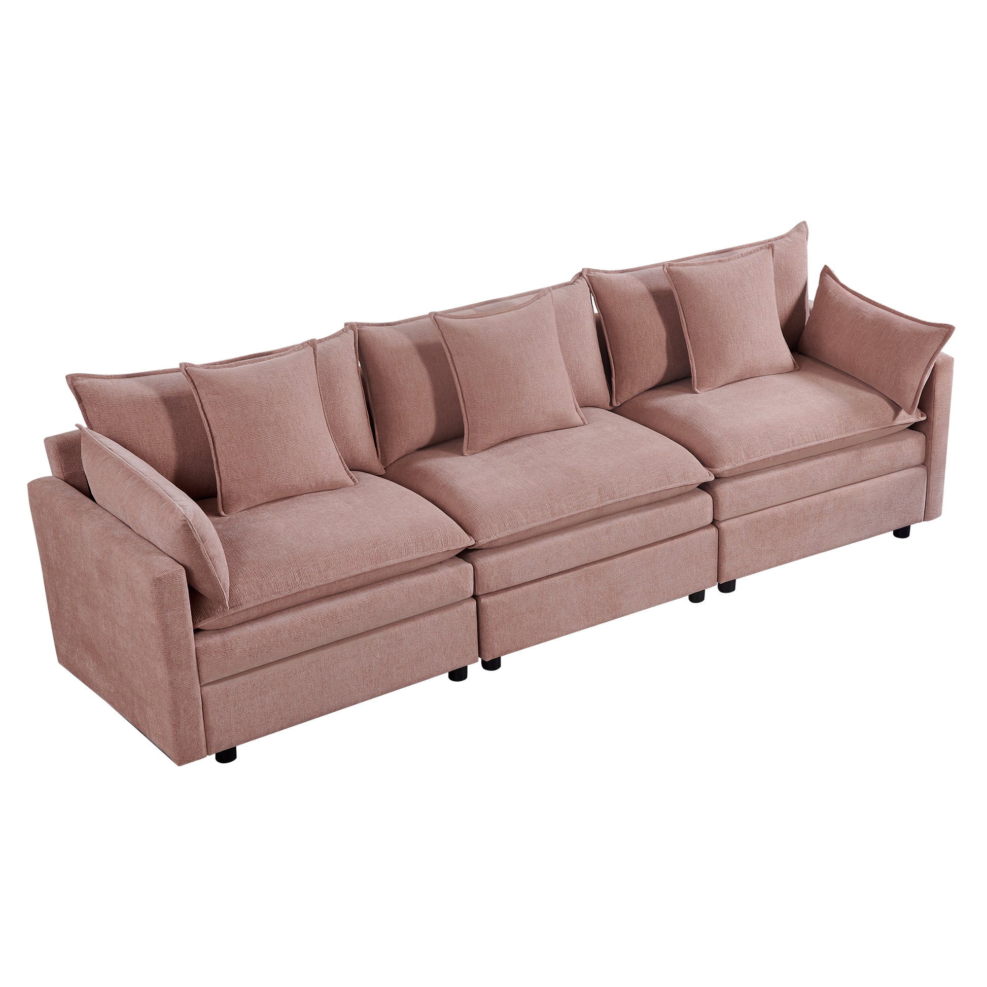 108.66"Modern Chenille L Shaped Sectional Sofa With Convertible Chaise, Comfy Cloud Couch Deep Sectional Sofa With Ottomans For Living Room Pink Wood Foam Chenille 3 Seat