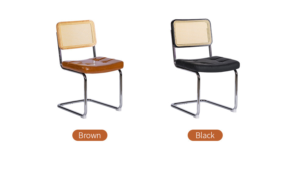 Dining Chairs Set Of 2, Fauex Leather Rattan Side Accent Chairs With Chrome Legs, Modern Mid Century Breuer Designed Chairs, Upholstered Dining Living Room Kitchen Chairs Brown 2Pcs Brown Faux