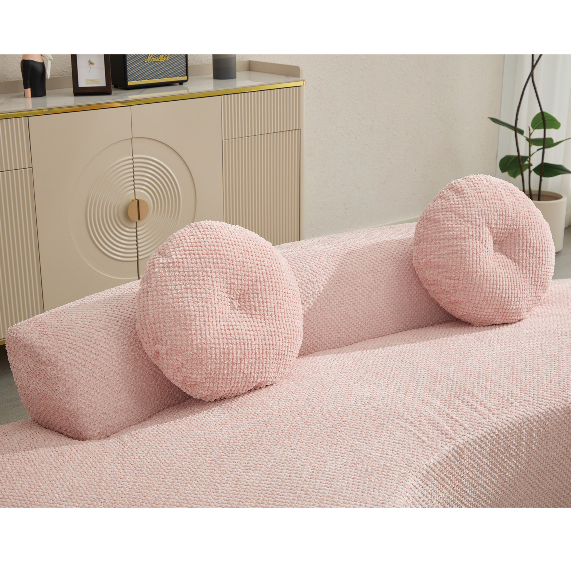 Arrived 105.5''Curved Sofa, Modern Minimalist Sofa, Cloud Couch Sofa 3 4 Seater Couch With 2 Pillows,Bedroom, No Assembly Required, Point Shaped Corduroy, Anti Wrinkle ,Pink Pink Polyester Primary Living Space Tight Back Soft Modern Foam Upholstered 3