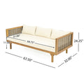 Claremont 3 Seater Daybed With Rattan Arms Beige Cushion Teak Beige Wood Fabric Rattan