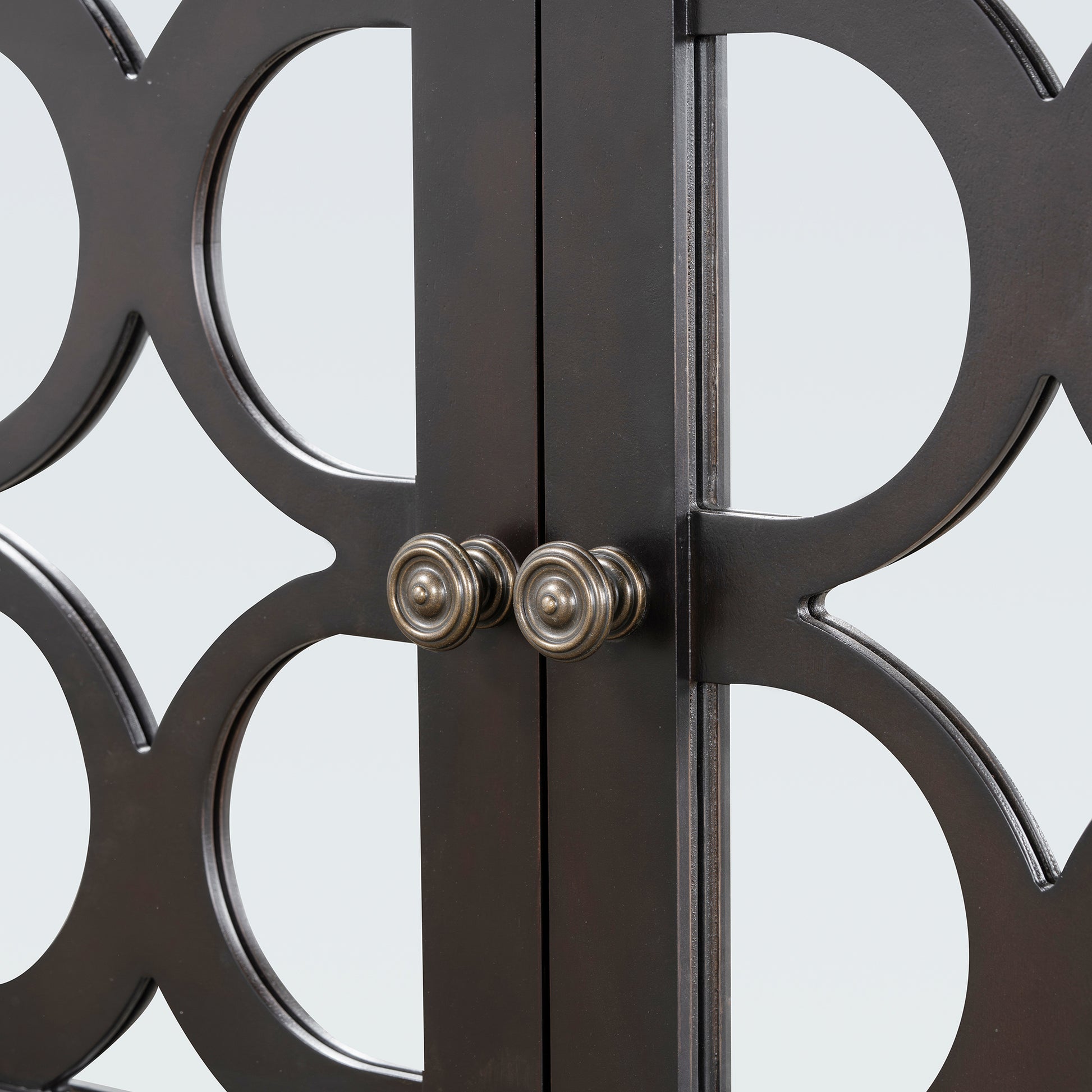 Elegant Retro Console Table Storage Cabinet Sideboard With Mirrored Doors, Spacious Shelves, And Durable Acacia Wood Legs Perfect For Living Room, Dining Room, Or Entryway Espresso Espresso Primary Living Space Solid Wood Mdf