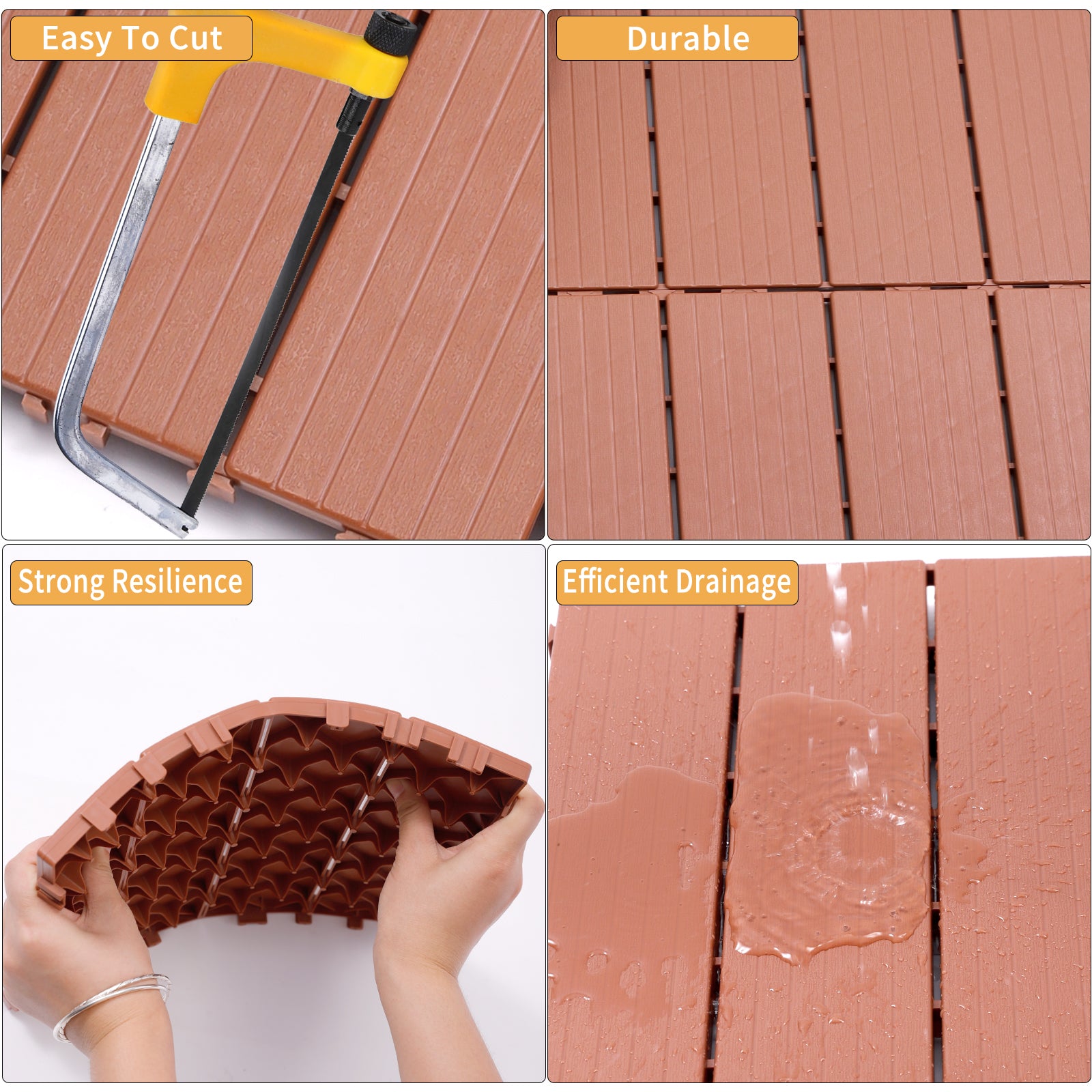 オレンジ プラスチック インターロッキングタイル44枚 Plastic Interlocking Deck Tiles, 11.8