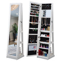 Full Length Mirror 360 Swivel Jewelry Cabinet White Mdf