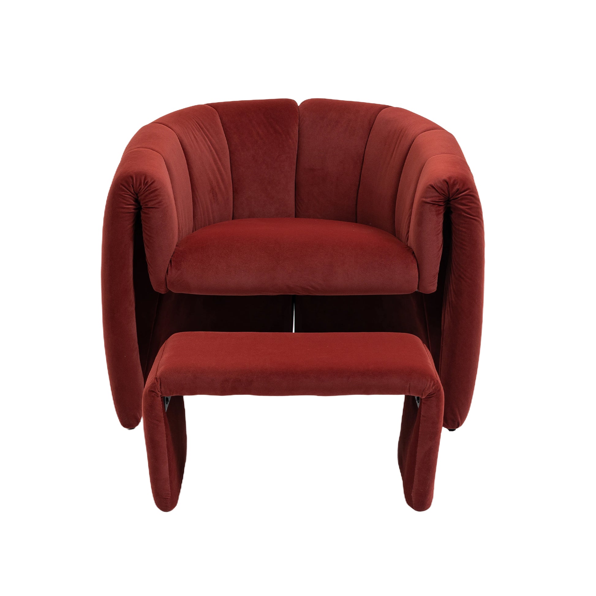 Coolmore Accent Chair With Ottoman, Mid Century Modern Barrel Chair Upholstered Club Tub Round Arms Chair For Living Room Bedroom Office Wine Red Velvet Wine Red Foam Velvet