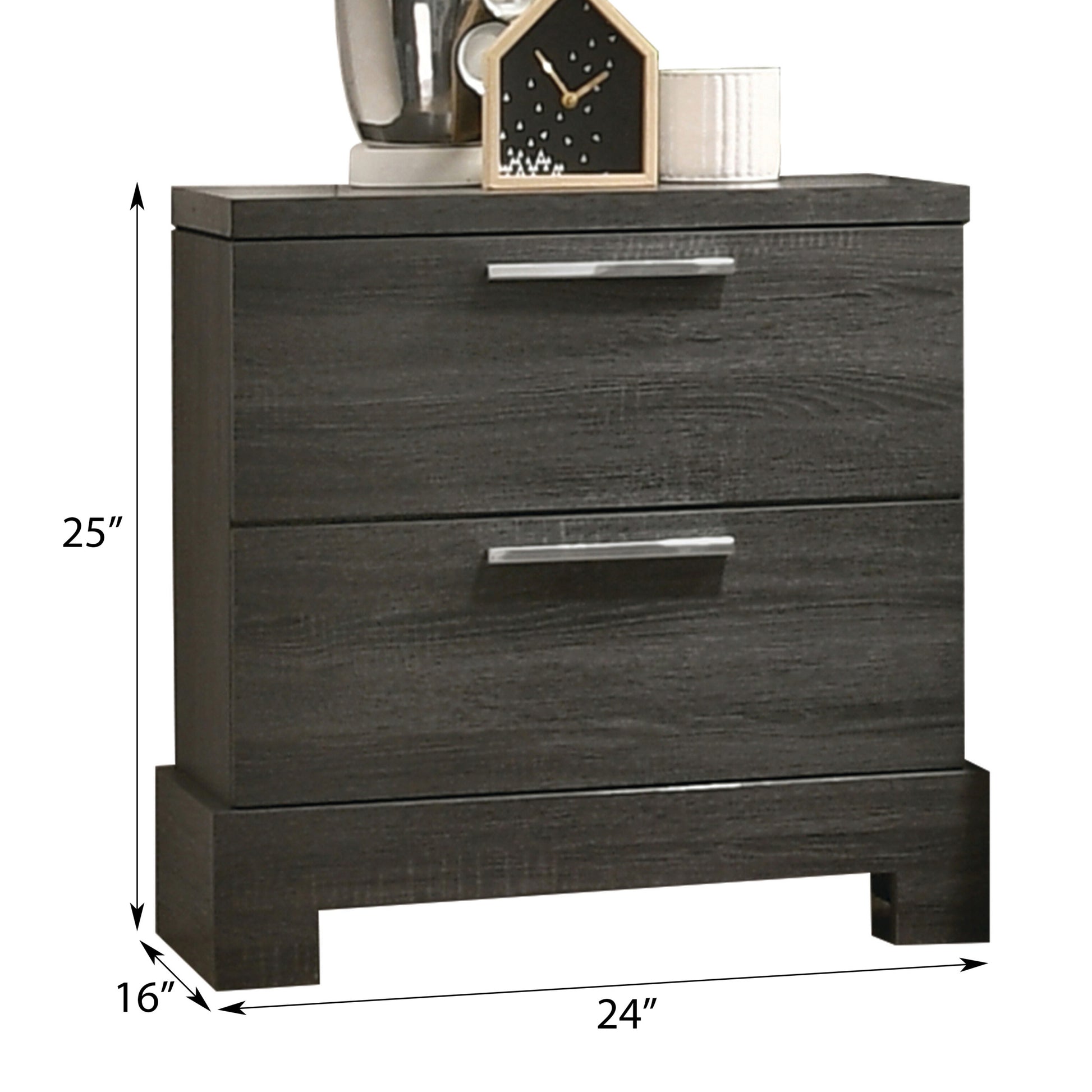 Grey Oak 2 Drawer Nightstand Oak 2 Drawers Bedroom Rectangle Modern Drawers Oak Solid Wood Mdf