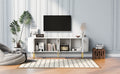 Modern Tv Stand For Tvs Up To 80 Inches, Entertainment Center With 4 Cabinets, Wood Media Console With Metal Legs And Handles For Living Room, White White 70 79 Inches Mdf