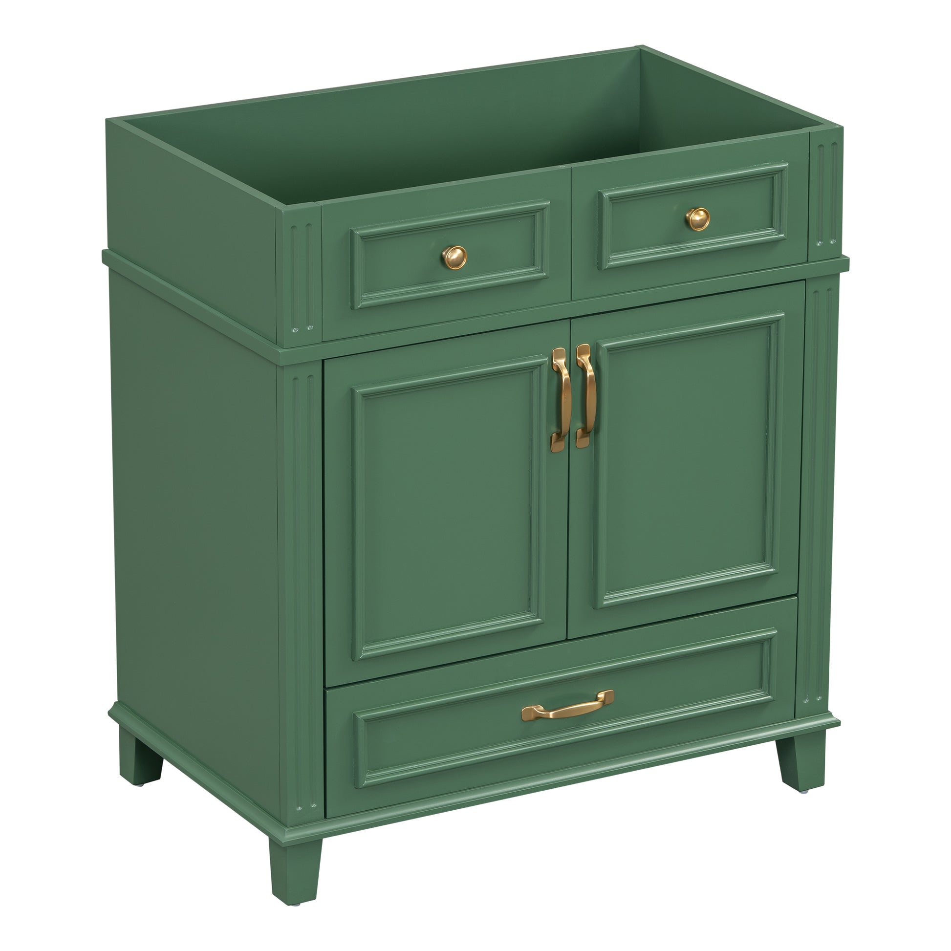 30'' Bathroom Vanity Without Top,Solid Wood Frame Bathroom Storage Cabinet With Soft Closing Doors,Frame Bathroom Storage Cabinet Only, Retro Style, Green 1 Green 2 Bathroom Freestanding Modern Solid Wood Mdf Painted